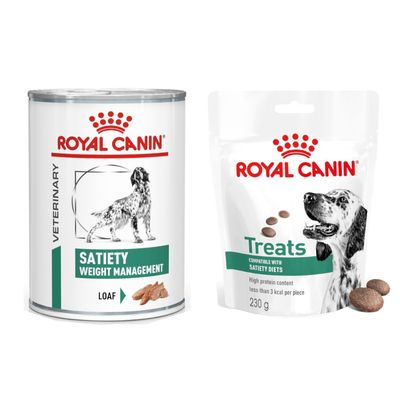 12 x 410 g Royal Canin Veterinary Canine + 3 x 230 g Snacks gratis! Satiety Weight Management Mousse