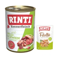 RINTI Kennerfleisch 6 x 400 g + Filetto Pouch in Jelly mit Ente & Gemüse 100 g gratis! - Wildschwein