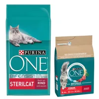 9,75 + 2,8 кг подарък! Purina ONE суха храна за котки (12,55 кг) - SterilCat за кастрирани котки с говеждо (9,75 + 2,8 кг подарък!)