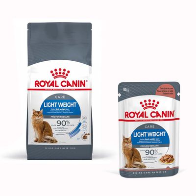 Royal Canin Feline Preference Savour Exigent oraz Royal Canin Instinctive 85 g. Opakowania karmy dla kotów, widoczne logo i znak procentowy oznaczający promocję.