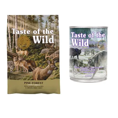 Mieszane żywienie: 12,2 kg Taste of the Wild + 6 x 390 g Taste of the Wild karma mokra! - Pine Forrest, 12,2 kg + Sierra Mountain Canine, 6 x 390 g
