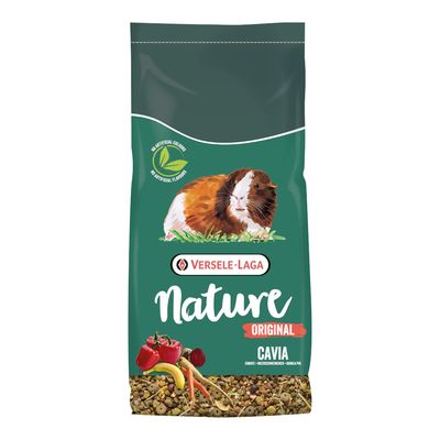 Versele-Laga Nature Original Cavia, green bag with guinea pig image, visible text: 'Original Recipe Original Taste', mix of vegetables and grains shown, 2.5 kg