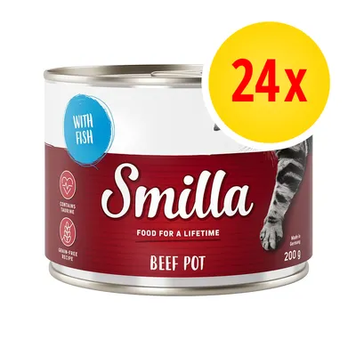 Smilla Beef Pot 200g tin, with fish, contains taurine, grain-free recipe. Pack size: 24 tins.