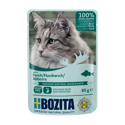 Bozita macskaeledel sügérrel zselében, 100% állati fehérje, gabonamentes, svéd természetes összetevők, 85g. Svédországban készült, könnyen emészthető.