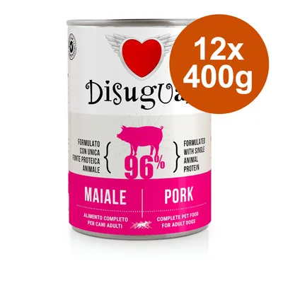 Disugual hundfoder med gris, 96 % animaliskt protein, 12x400g. Helhetsfoder för vuxna hundar, med en enda animalisk proteinkälla.