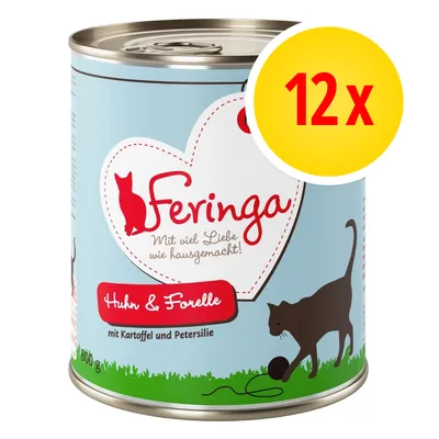 Feringa Huhn & Forelle, mit Kartoffel und Petersilie, 12×800 g. Text: Mit viel Liebe wie hausgemacht! Feringa Huhn & Forelle, mit Kartoffel und Petersilie, 12×800 g. Text: Mit viel Liebe wie hausgemacht!