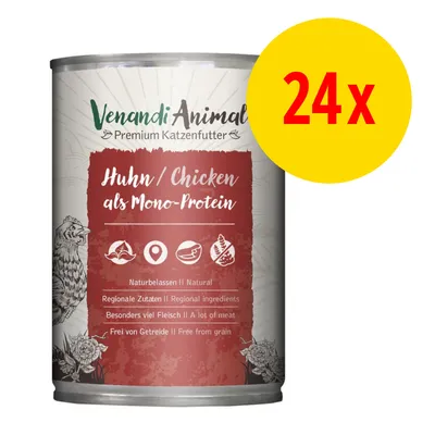 Venandi Animal Premium Katzenfutter Huhn als Mono-Protein, naturbelassen, regionale Zutaten, viel Fleisch, frei von Getreide. Großpackung 24x.