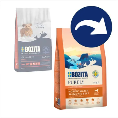 Bozita Grain Free Small Duo Protein mit Huhn und Rind, 1,1kg. Bozita Purely Nordic Water Salmon & Beef, 2,5kg. Getreidefreie Rezepte für erwachsene Hunde. Bozita Grain Free Small Duo Protein mit Huhn und Rind, 1,1kg. Bozita Purely Nordic Water Salmon & Beef, 2,5kg. Getreidefreie Rezepte für erwachsene Hunde.