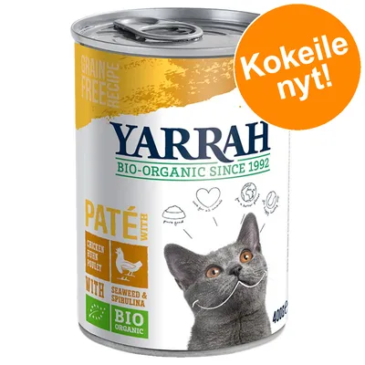 Yarrah Bio-Organic Since 1992, paté with chicken, seaweed & spirulina, bio-organic, grain free recipe, 400 g. Oranssi ympyrä: Kokeile nyt!