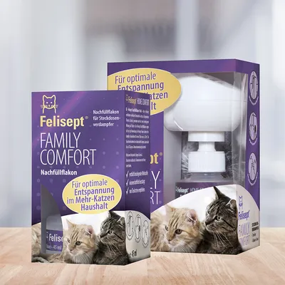 Felisept Family Comfort Nachfüllflakon für Steckdosenverdampfer. Für optimale Entspannung im Mehr-Katzen-Haushalt. Inhalt: 45 ml.