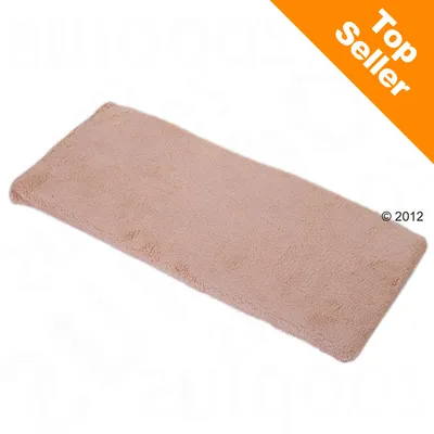 Tapis rectangulaire beige en tissu, coin supérieur droit avec bande orange portant le texte « Top Seller » en anglais.