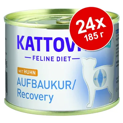 Консерва Kattovit Feline Diet Aufbaukur/Recovery mit Huhn, 24×185 г. Видим текст на немски и английски език. Консерва Kattovit Feline Diet Aufbaukur/Recovery mit Huhn, 24×185 г. Видим текст на немски и английски език.