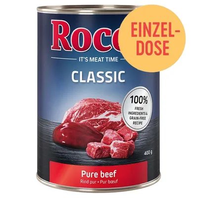 Rocco Classic Pure beef Einzel-Dose, 100% frische Zutaten, getreidefreie Rezeptur, 400g, Rind pur