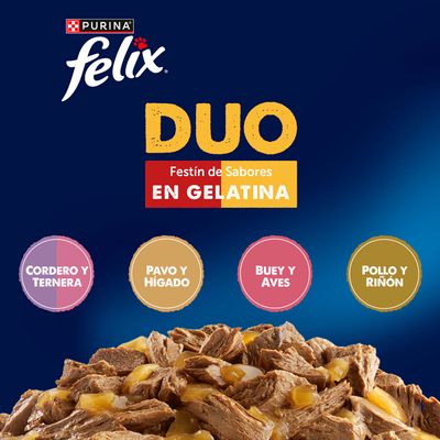 Felix Fantastic Doblemente Bueno 24 x 85 g - 24 x 85 g - Vacuno y ave, cordero y pollo, pavo y pato, cerdo y venado con verduras