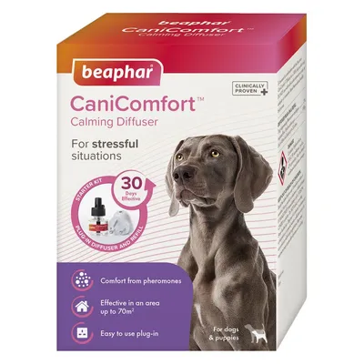 CaniComfort Calming Diffuser starter kit for stressful situations, effective for 30 days, covers up to 70m², comfort from pheromones, easy to use plug-in, clinically proven.