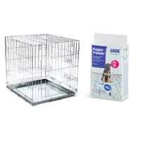 Lot : cage de transport Double Door + tapis absorbants Savic Puppy Trainer pour chien - cage l 60 x P 89 x H 66 cm + tapis XL, L 90 x l 60 cm, 2 x 30 tapis