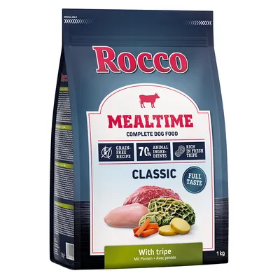 Rocco Mealtime Classic krmivo pro psy, bez obilovin, 70 % živočišných složek, s čerstvými dršťkami, balení 1 kg.