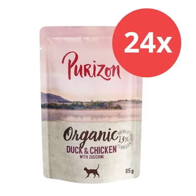 Purizon Organic Duck & Chicken mit Zucchini, 85g, 24x Packung. 13% Fleischanteil, geeignet für Katzen.