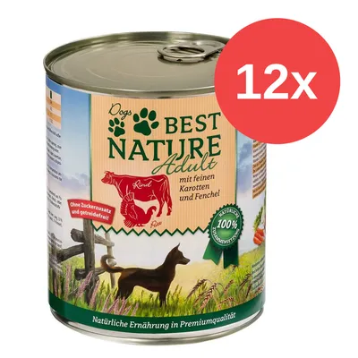 Dogs Best Nature Adult Rind, mit feinen Karotten und Fenchel. Ohne Zuckerzusatz, getreidefrei, natürliche Zusammensetzung, 12x Dosen. Natürliche Ernährung in Premiumqualität.