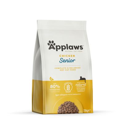 Applaws Chicken Senior hrană uscată pentru pisici, hipoalergenică cu prebiotice, min. 80% proteină animală, fără cereale, ingrediente naturale cu vitamine și minerale, pachet 400g.