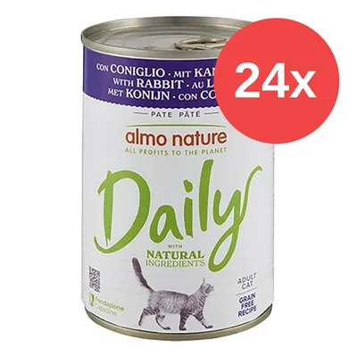 Almo Nature Daily Paté mit Kaninchen, 24x Dose, natürliche Zutaten, getreidefreie Rezeptur, für ausgewachsene Katzen.
