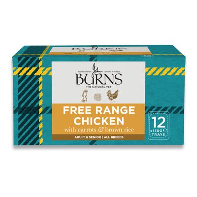 Burns The Natural Vet Free Range Chicken with Carrots and Brown Rice, 12 x 150g trays, for adult and senior dogs, all breeds