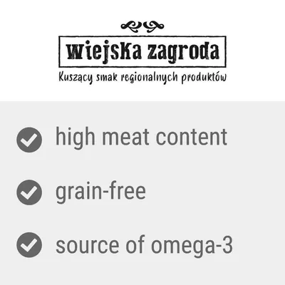 wiejska zagroda. Kuszący smak regionalnych produktów. high meat content, grain-free, source of omega-3