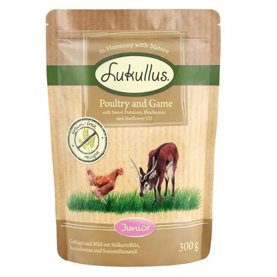 Lukullus in buste 48 x 300 g Alimento umido per cane - Pollame e selvaggina junior (senza cereali)