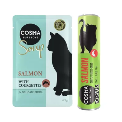  Cosma Kombi-Paket: 24 x 40 g Soup + 3 x Snackie - Lachs mit Zucchini + Lachs (3 x 21 g)