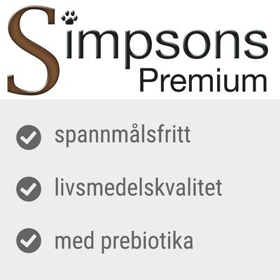 Simpsons Premium. Spannmålsfritt, livsmedelskvalitet, med prebiotika.