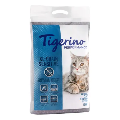 Tigerino Performance XL-Grain Sensitive, prirodni grudajući pijesak za mačke, 12 kg. Bez mirisa, učinkovita kontrola mirisa, ultra upijanje, malo prašine. Slika mačke na pakiranju. Tigerino Performance XL-Grain Sensitive, prirodni grudajući pijesak za mačke, 12 kg. Bez mirisa, učinkovita kontrola mirisa, ultra upijanje, malo prašine. Slika mačke na pakiranju.