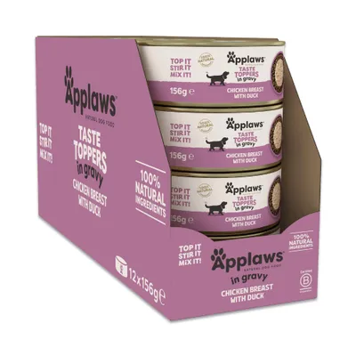 Applaws Taste Toppers in Gravy, Chicken Breast with Duck, 100% Natural Ingredients, 12 x 156g, certified B Corp.