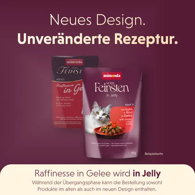 Animonda Vom Feinsten en gelée, nouveau design, recette inchangée. Raffinement en gelée devient en gelée. La commande peut contenir l'ancien et le nouveau design. Animonda Vom Feinsten en gelée, nouveau design, recette inchangée. Raffinement en gelée devient en gelée. La commande peut contenir l'ancien et le nouveau design.
