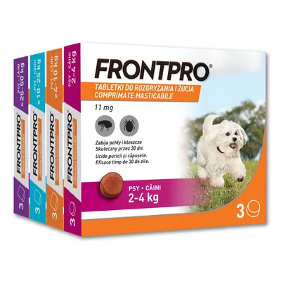 FRONTPRO® tabletki na pchły i kleszcze, dla psów od 2 do 4 kg - S: 11 mg dla psów 2-4 kg (3 tabletki)
