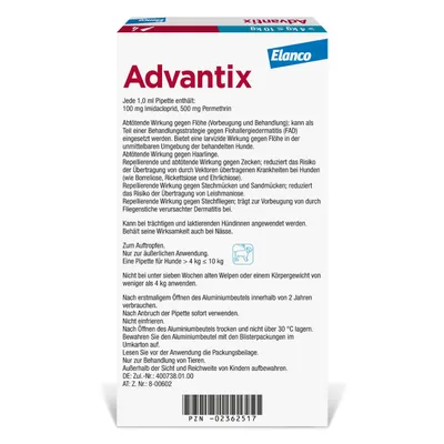 Advantix® 100 Spot-on für Hunde, von 4 bis 10 kg - 4 Pipetten x 1,0 ml