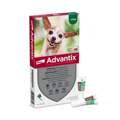 Advantix Spot-On dla psów S: <4 kg (4 pipety x 0,4 ml)