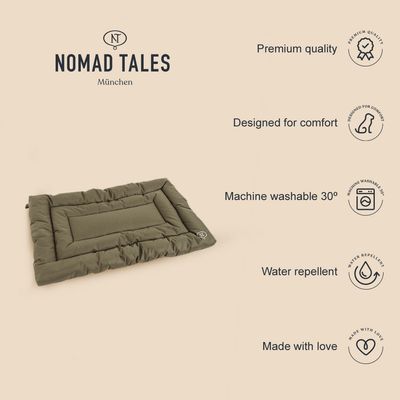 Nomad Tales München hondenmat. Premiumkwaliteit, comfortabel design, machinewasbaar op 30°, waterafstotend, met liefde gemaakt.