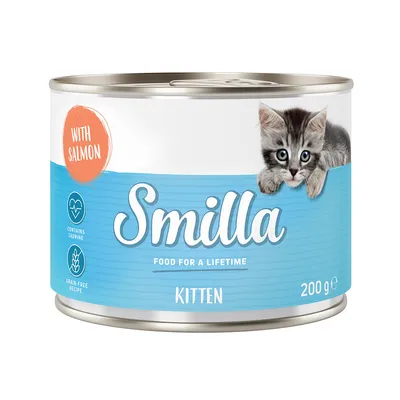 Smilla Kitten märkäruoka lohella, sisältää tauriinia, viljaton resepti, 200 g tölkki.