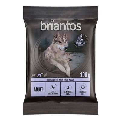 Briantos Adult Duck & Potato, 12 kg. Graanvrije receptuur, halfvochtig droogvoer, gemaakt in Duitsland. Ontworpen voor de behoeften van uw hond.