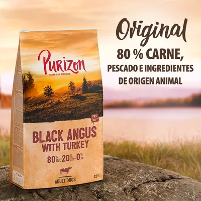 Purizon Black Angus with Turkey para perros adultos, 12 kg. Original: 80 % carne, pescado e ingredientes de origen animal. 80 % carne, 20 % vegetales, 0 % cereales.
