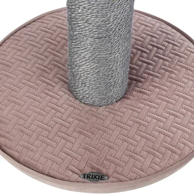 Cat tree base with grey sisal post and pink padded base plate. Trixie logo visible on the plate.