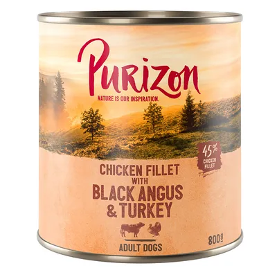 Purizon kutyaeledel konzerv, csirkefilé Black Angus marhával és pulykával, 45% csirkefilé, felnőtt kutyáknak, 800g.