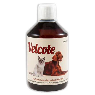 Velcote, περιεχόμενο 500 ml. Υποστηρίζει υγιές τρίχωμα και δέρμα με καθημερινή χρήση.