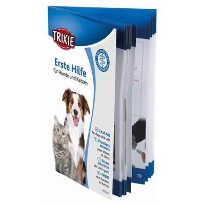 Trixie första hjälpen-bok för hundar och katter, utvecklad med veterinärer, flerspråkig: tyska, engelska, franska, italienska, nederländska.