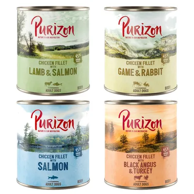  Purizon Adult 6 x 800 g  - Míchané balení (2 x Black-Angus, 2 x jehněčí, 1 x losos, 1 x zvěřina) 