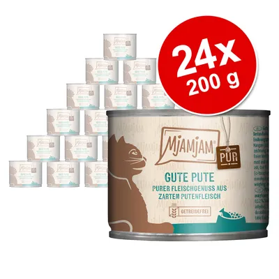 Mjamjam Gute Pute, чистое мясное удовольствие из нежной индейки, без зерна. Упаковка: 24x 200 г.