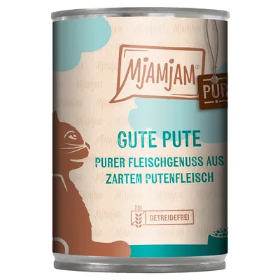 MjAMjAM Gute Pute. Purer Fleischgenuss aus zartem Putenfleisch. Getreidefrei.