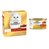 48x85g Gourmet Gold Wet Cat Food + 12x85g Gourmet Gold Wet Cat Food Free! * - Beef, Turkey & Duck, Chicken & Liver, Salmon & Chicken Tender Chunks (48 x 85g) + Chicken & Liver Chunks in Gravy (12 x 85g)