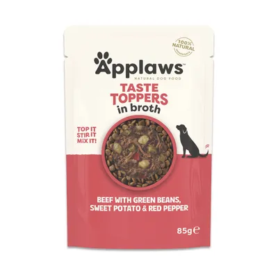 Applaws Taste Toppers in Broth 12 x 85g - Beef with Green Beans, Sweet Potato & Red Pepper