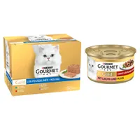 Gourmet Gold 24 x 85 g pour chat + 12 x 85 g boîtes offertes ! - Les Mousselines, lot mixte (6 x lapin, 6 x veau, 6 x bœuf, 6 x agneau)+Les Noisettes saumon, poulet